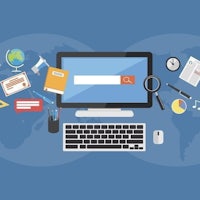 a computer screen with a search engine icon on it