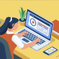 isometric illustration of a woman working on a laptop