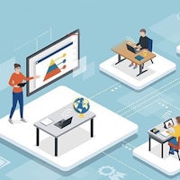 isometric illustration of people working at a desk