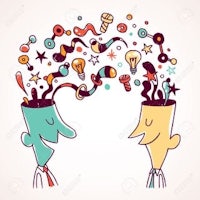 two cartoon people with ideas coming out of their heads